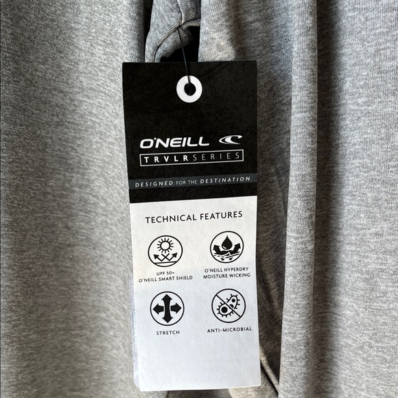 NWT O’Neill TRVLR UPF Hooded Long Sleeve Gray Men’s Small - Picture 2 of 11
